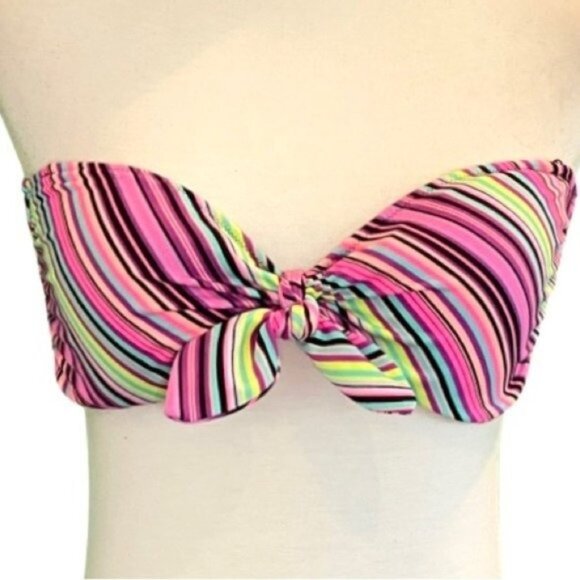 Victoria's Secret Candy Cane Striped Multicolor Knotted Bikini Top Size Large - Picture 1 of 5